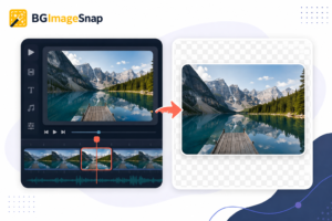 mp4 to png conversion workflow showing video timeline extraction into a high-resolution PNG frame with transparent background
