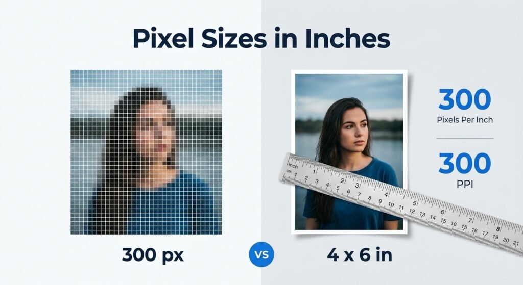 pixel sizes in inches conversion guide showing pixels PPI and inches