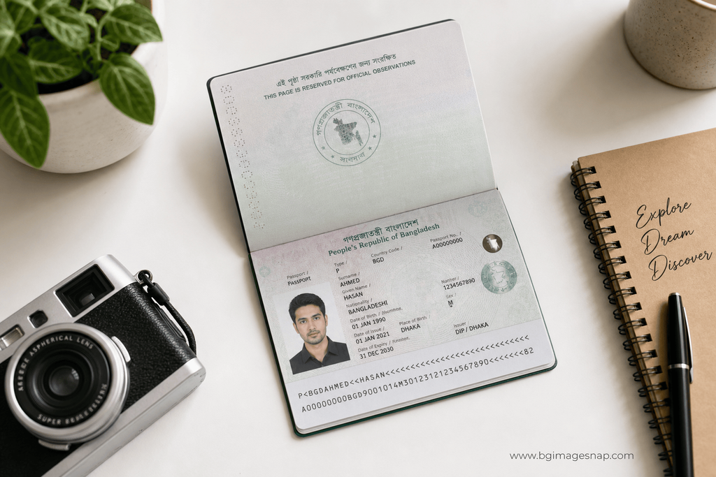 Correct and incorrect examples of photographing a passport bio page
