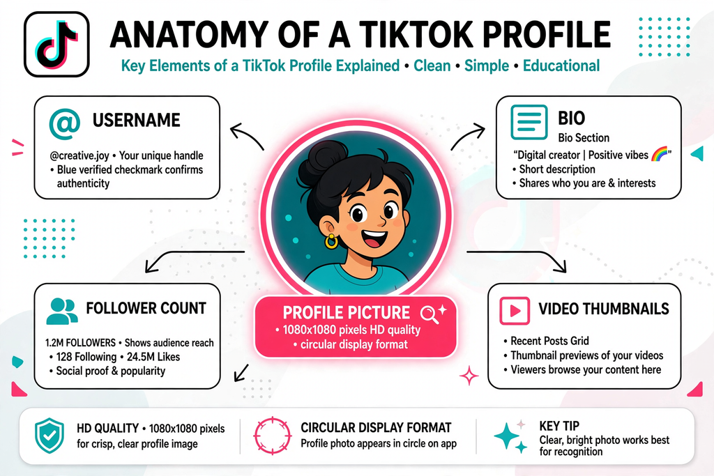  Diagram explaining what a TikTok Profile picture downloader is and its dimensions