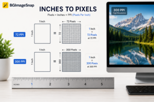 how many pixels in an inch at 72 PPI, 150 PPI, and 300 PPI showing inches to pixels conversion and image resolution comparison