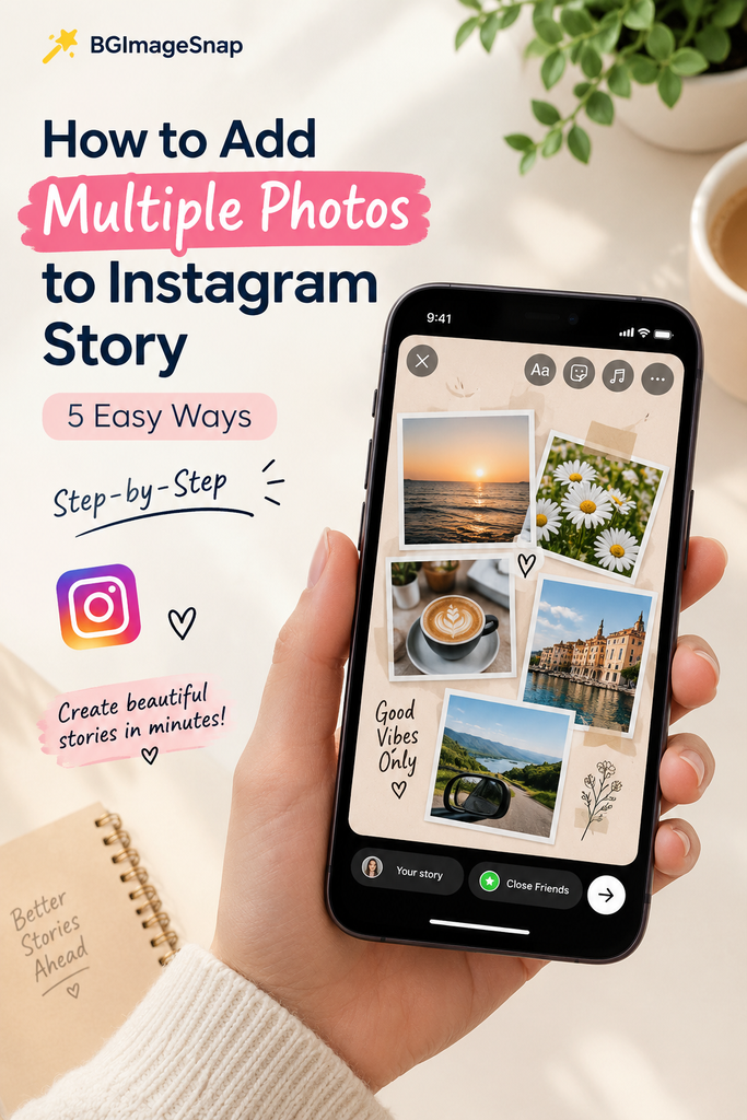 Demonstration of how to add multiple photos to instagram story using native app tools