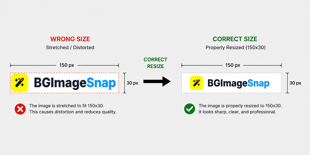 150x30 image size comparison showing distorted vs properly resized banner for web use
