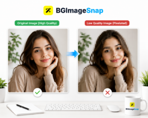 low quality image maker result comparing sharp original photo with degraded pixelated version