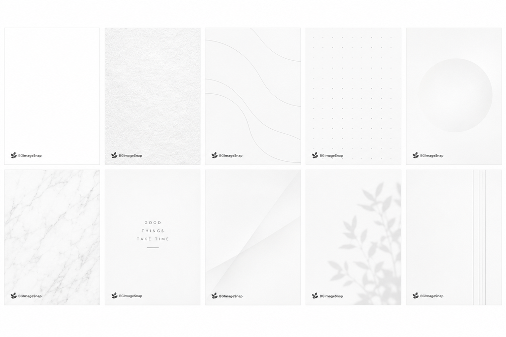 White wallpaper showing ten different minimalist styles arranged in a grid
