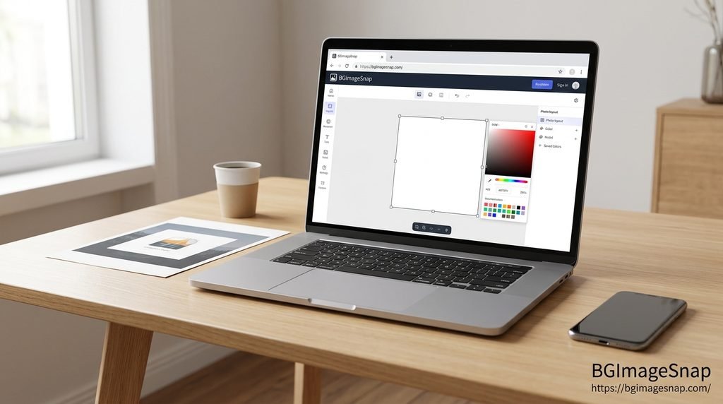 White square shown in an image editor on a laptop with printed design results beside it