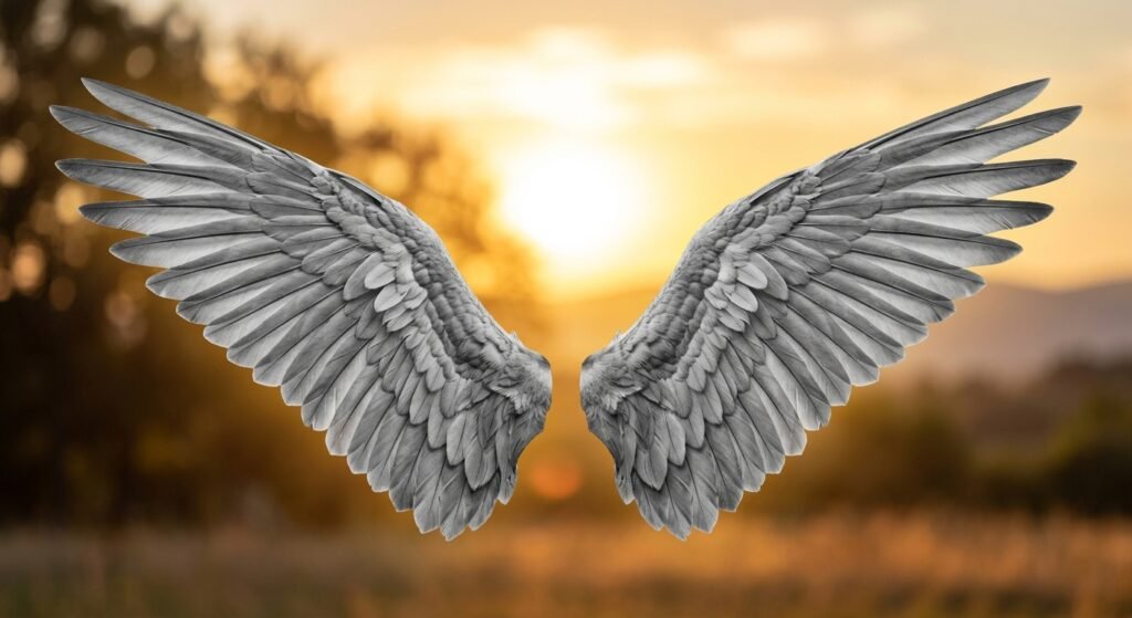 Wing PNG showing a transparent angel wing overlay on a colorful background with clean edges and no white border