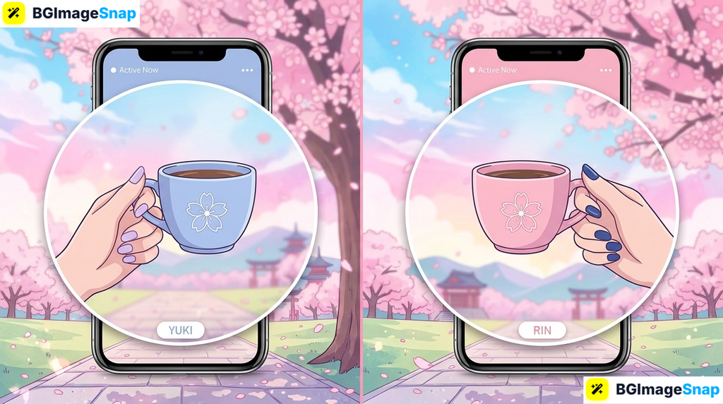 Matching PFP phone mockups showing coordinated profile avatars side by side