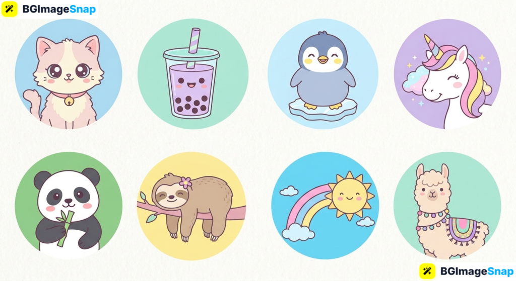 Collection of cute PFPs featuring kawaii animals and pastel designs