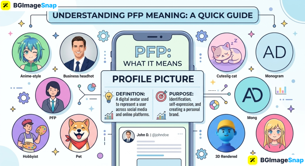 PFP meaning infographic showing various social media profile picture avatar styles