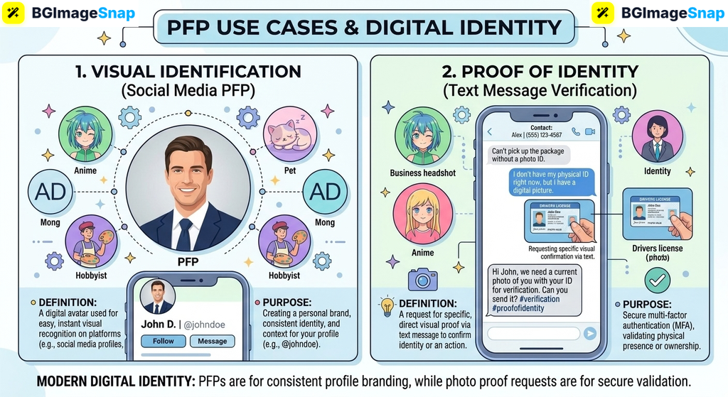 PFP meaning comparison between social media profile picture and picture for proof