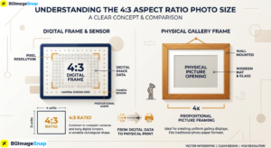 4x3 aspect ratio photo size infographic showing digital camera sensor and physical frame dimensions