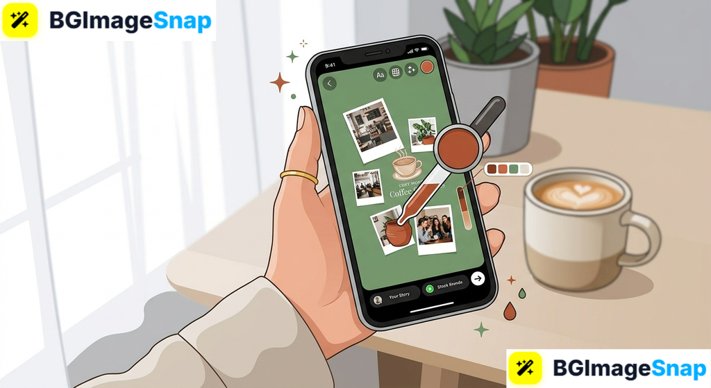 Illustration showing how to change background color on instagram story using the eyedropper tool