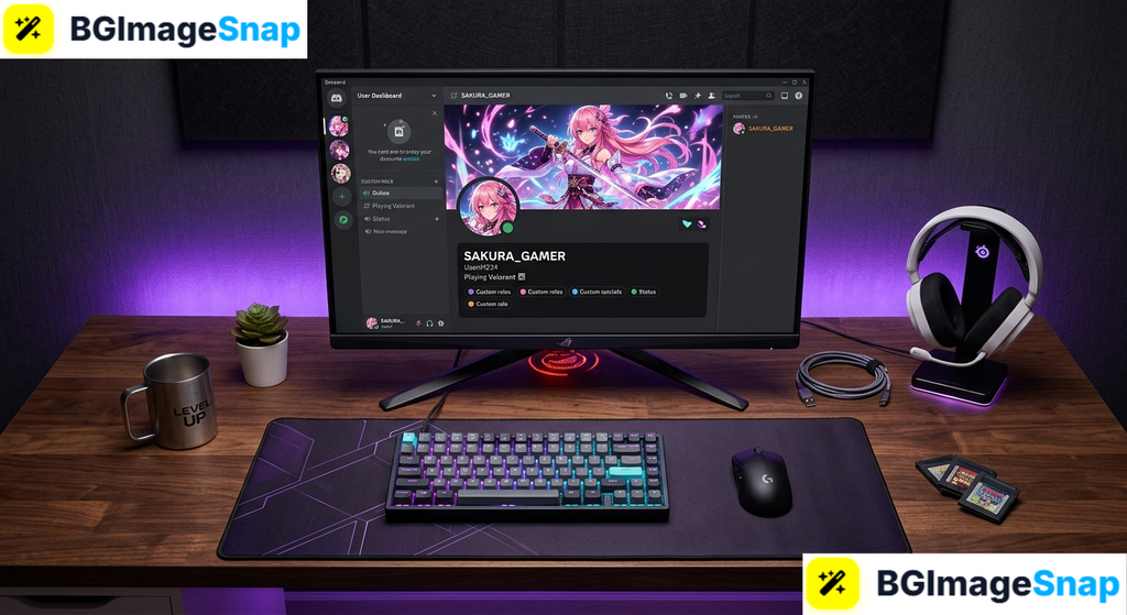 Custom discord banner size header displayed on a modern gaming monitor screen
