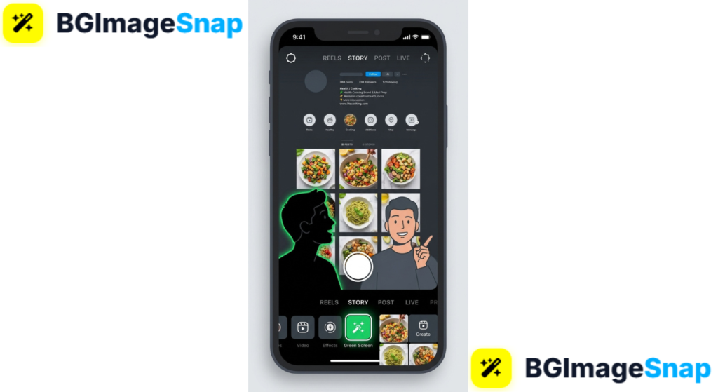 green screen on instagram story effect placing a creator in front of a custom background