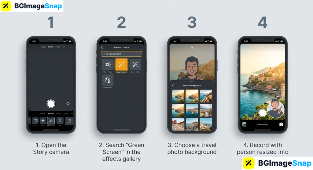 Four steps to use the green screen on instagram story effect on Instagram