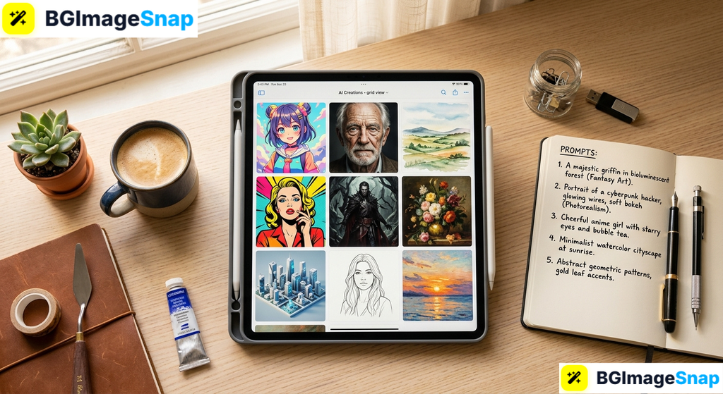 Designer reviewing AI artwork created with Dezgo in multiple visual styles
