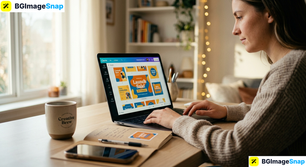mall business owner creating branded designs with Canva Pro