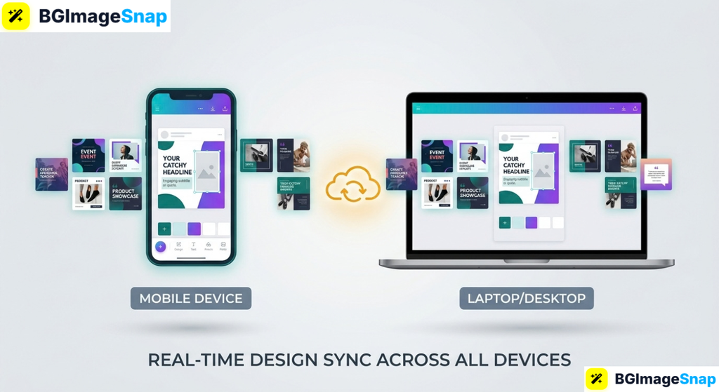 Canva app syncing designs between phone and desktop