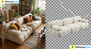 Cloud couch product photo before and after background removal