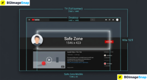 YouTube banner size guide showing 2560×1440 pixels and the safe zone