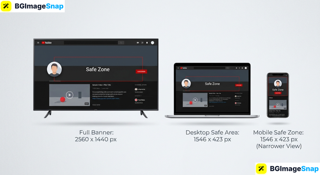 YouTube banner size cropped differently on TV, desktop, and mobile